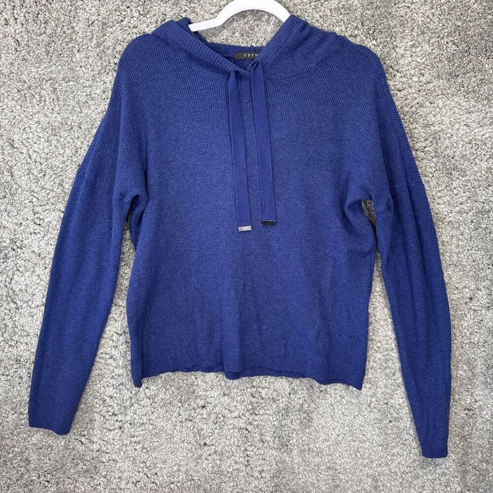 Cyrus Women’s Hooded Sweater Blue Size Medium Hoodie Soft Stretch Knit LS